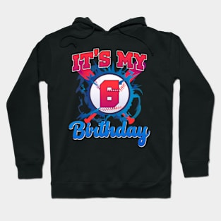 Kids 6 Year Old Baseball Player 6Th Birthday Party Boy Girl Hoodie